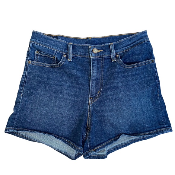 Levi High Waisted Shorts Size 29 Dark Wash - Picture 2 of 7